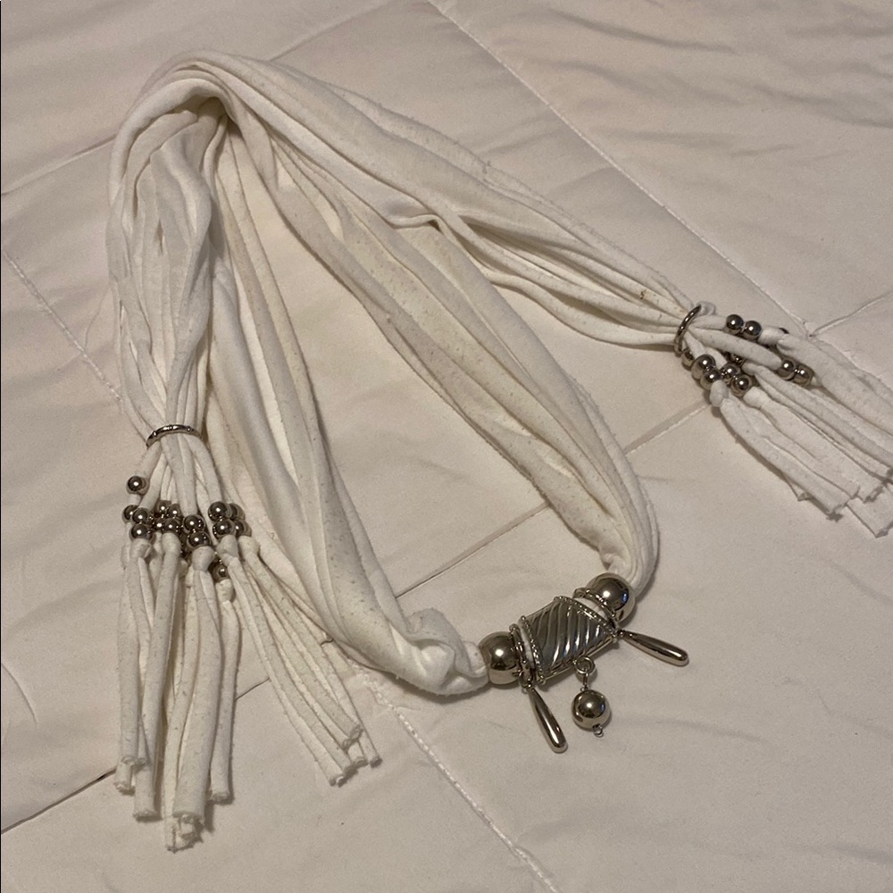 Elegant White Scarf with Silver Accents